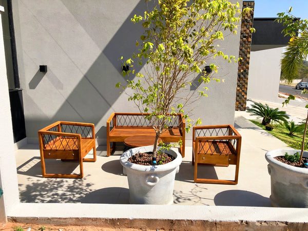 Ambiente 2 com Juego de banco delgado de madera maciza con cuerda náutica
