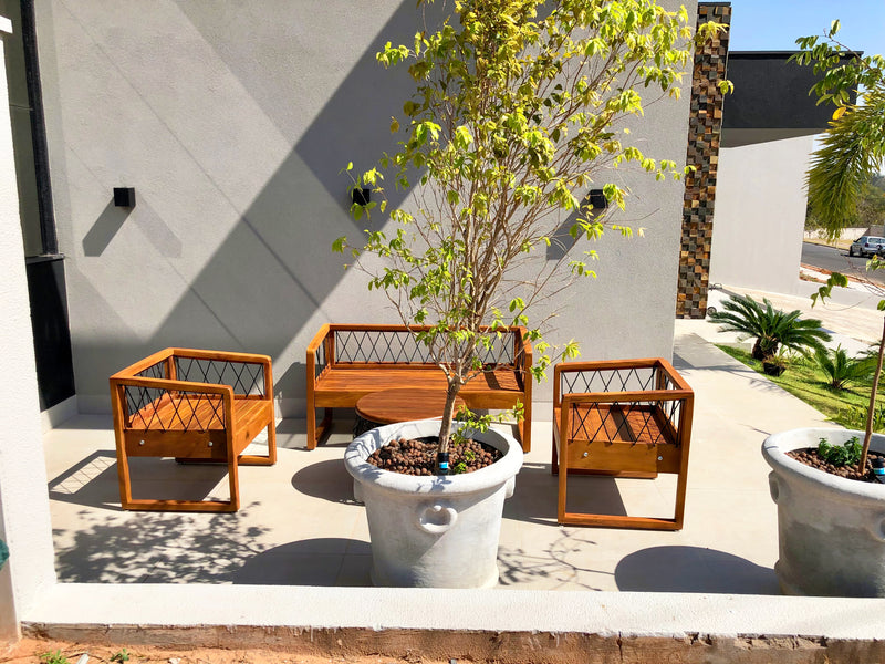 Slim Solid Wood Bench Set with Nautical Rope