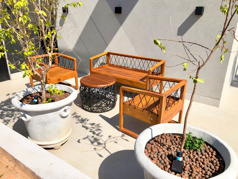 Slim Solid Wood Bench Set with Nautical Rope