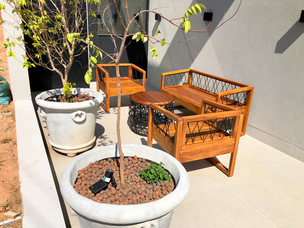 Ambiente 3 com Juego de banco delgado de madera maciza con cuerda náutica