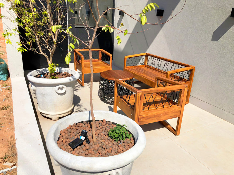 Slim Solid Wood Bench Set with Nautical Rope