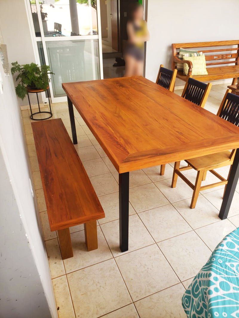 Luciane Dining Table 160x80cm Solid Wood Top Iron Base - 6 Seats