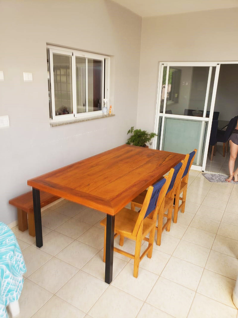 Luciane Dining Table 160x80cm Solid Wood Top Iron Base - 6 Seats