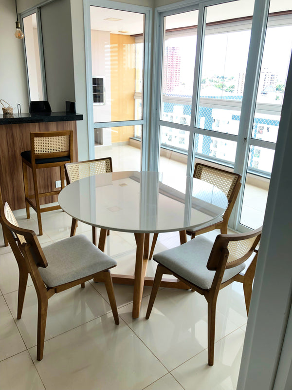Ambiente 4 com Taburete Dora Color Madera Imbuia Asiento Tapizado Lona Paja Natural Hexagonal Negro 1821
