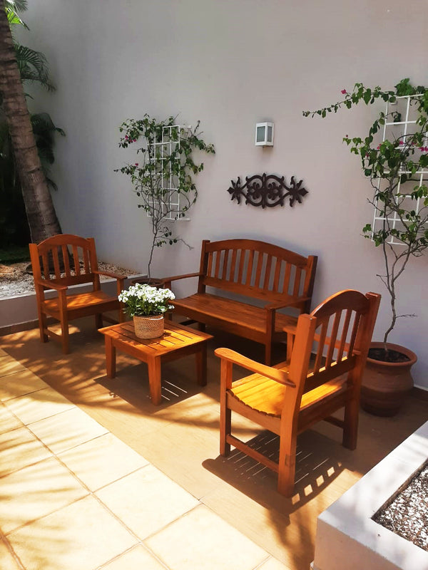 Ambiente 2 com Juego de banco arcade de listones rectos de madera maciza