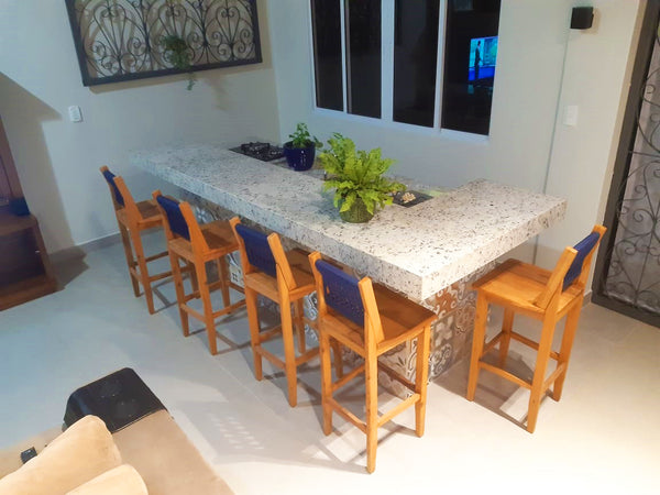 Ambiente 2 com Taburete de madera maciza y cuerda náutica negra