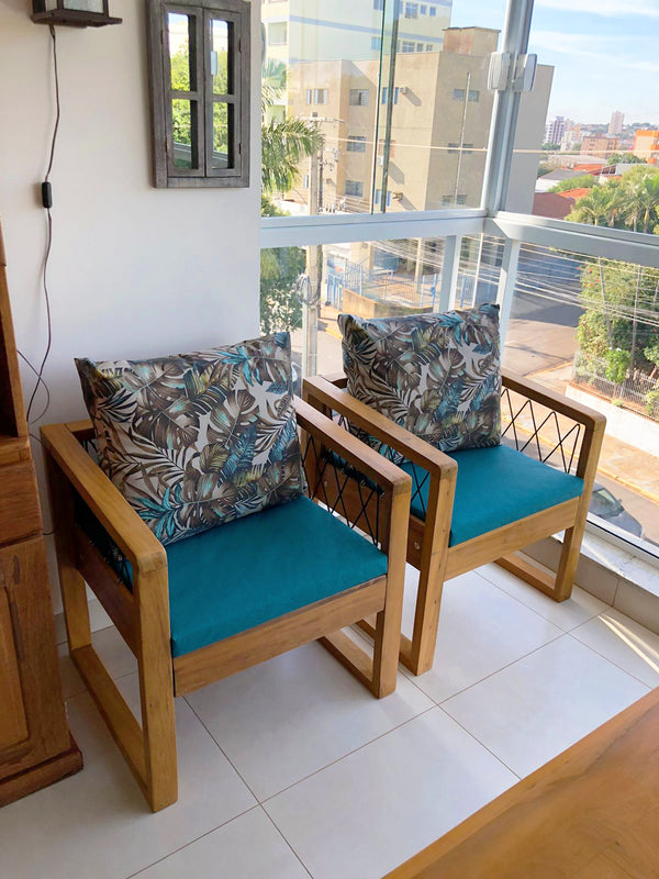 Ambiente 4 com Juego de banco delgado de madera maciza con cuerda náutica