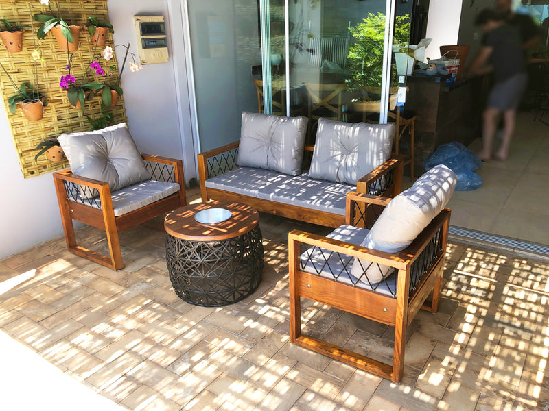 Slim Solid Wood Bench Set with Nautical Rope