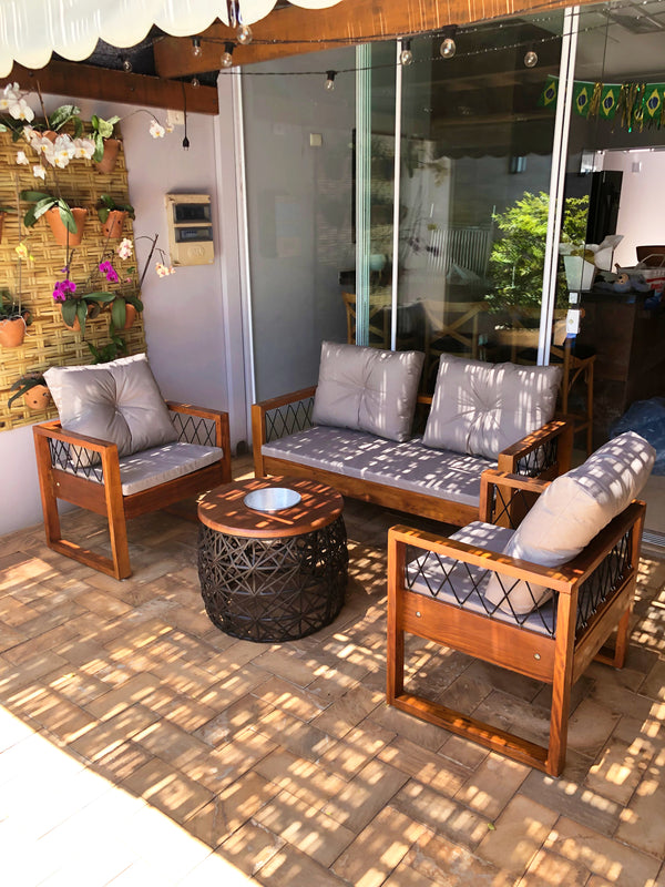 Ambiente 1 com Juego de banco delgado de madera maciza con cuerda náutica