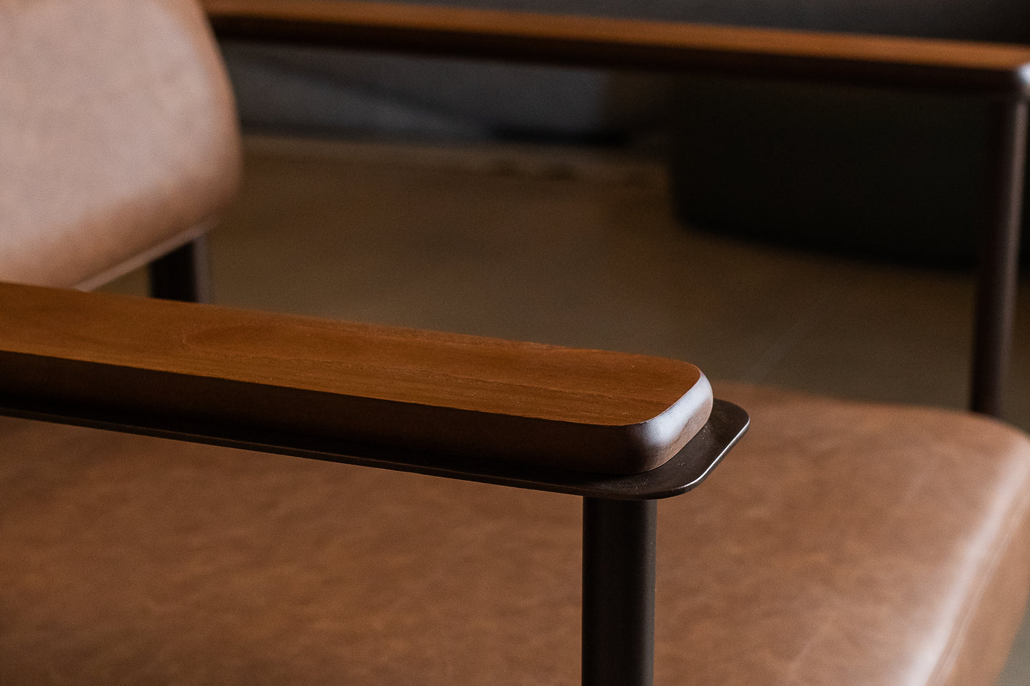 Poltrona Aquarela Aço Dark Madeira Cinamomo Tecido A