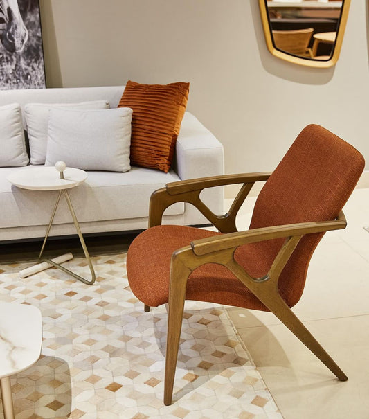 Finde Armchair Cinnamon Wood Upholstered Fabric Backrest and Seat 162