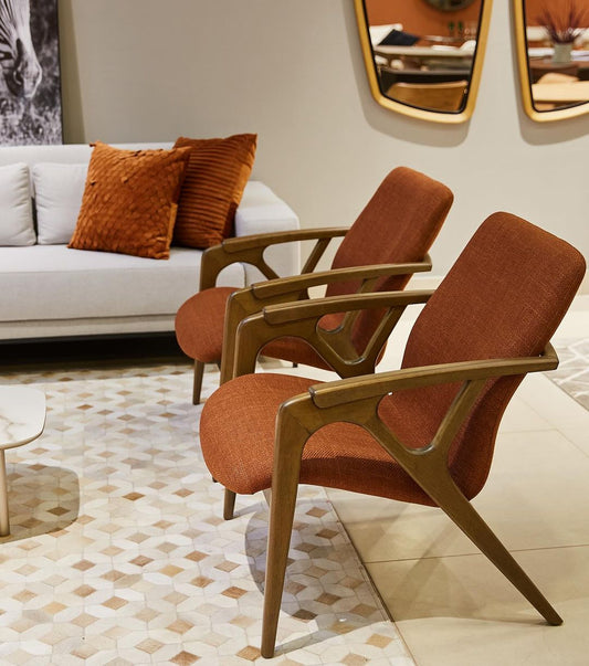 Finde Armchair Cinnamon Wood Upholstered Fabric Backrest and Seat 162