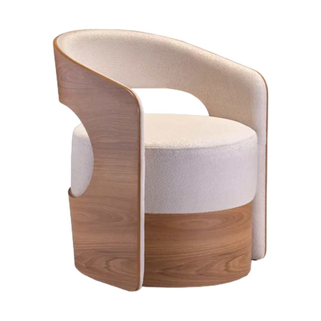 Samanta Armchair Freijó Wood Upholstered Seat Light Linen
