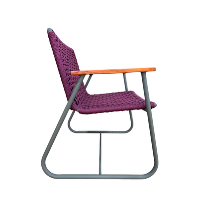 Poltrona Senna com Braço Alumínio Preto Corda Náutica Vinho Malha Quadriculada