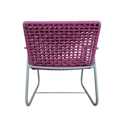 Poltrona Senna com Braço Alumínio Preto Corda Náutica Vinho Malha Quadriculada