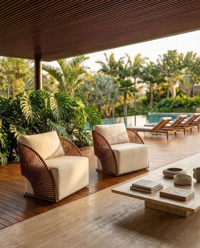 Poltrona Ayra Alumínio Terracota Corda Náutica e Assento Estofado Tecido Acquablock