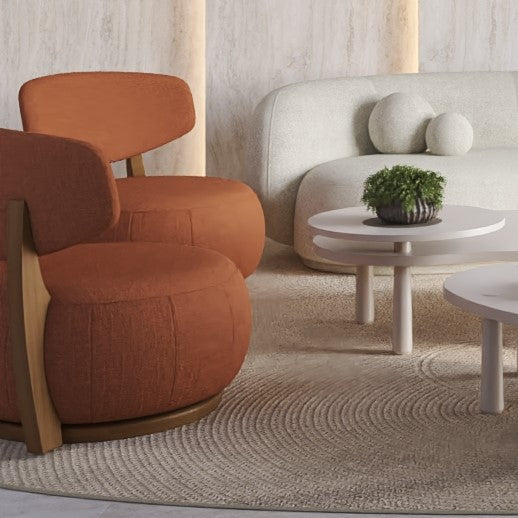 Azeri Armchair Fixed Base Walnut Wood Upholstered Backrest and Seat Fabric 162