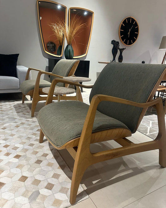Dakar Armchair Cinnamon Wood Upholstered Fabric Backrest and Seat 129