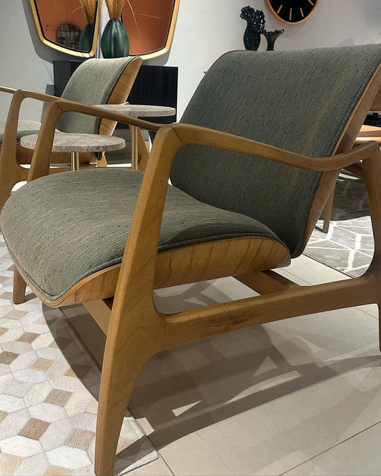 Dakar Armchair Cinnamon Wood Upholstered Fabric Backrest and Seat 129