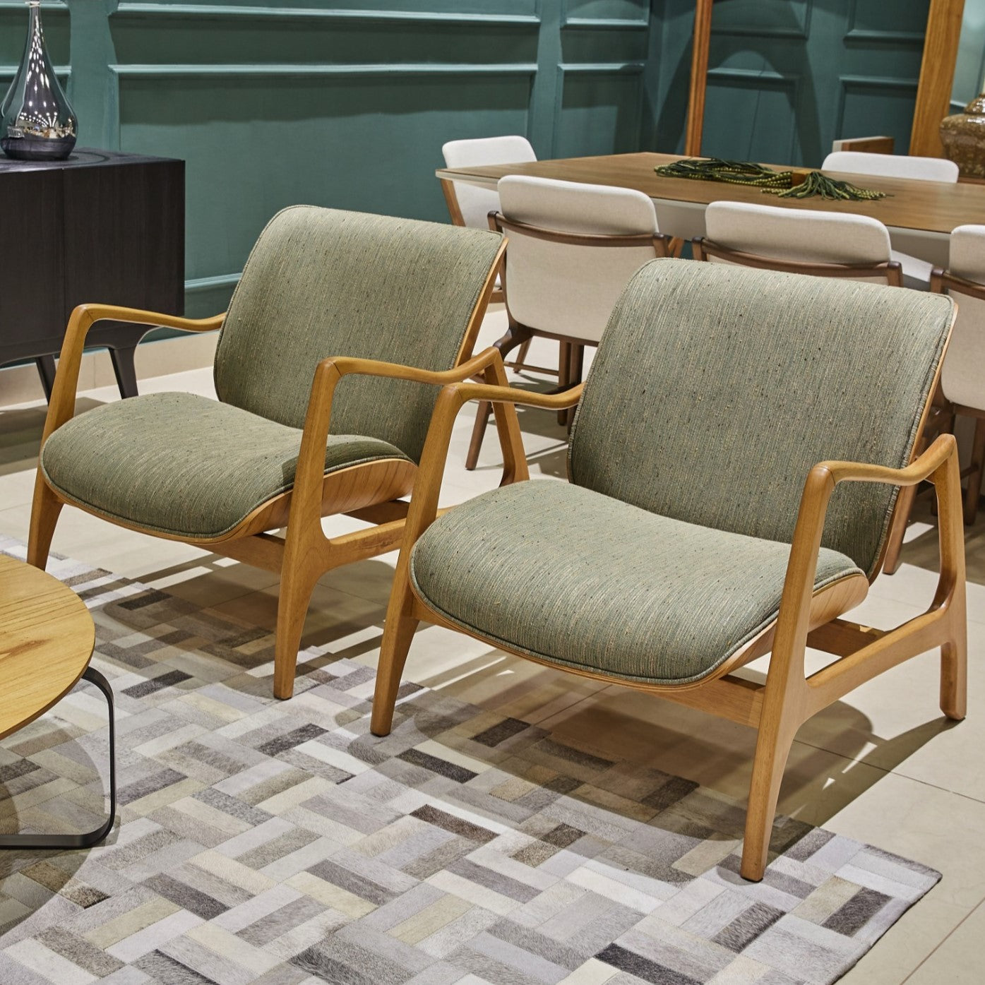 Dakar Armchair Cinnamon Wood Upholstered Fabric Backrest and Seat 129