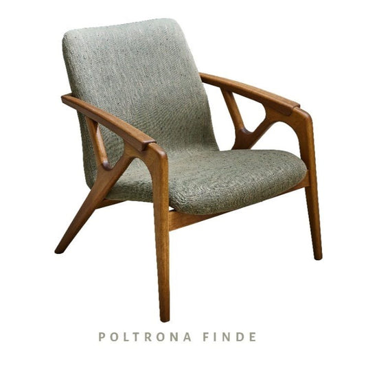 Poltrona Finde Madeira Cinamomo Encosto e Assento Estofado Tecido 129
