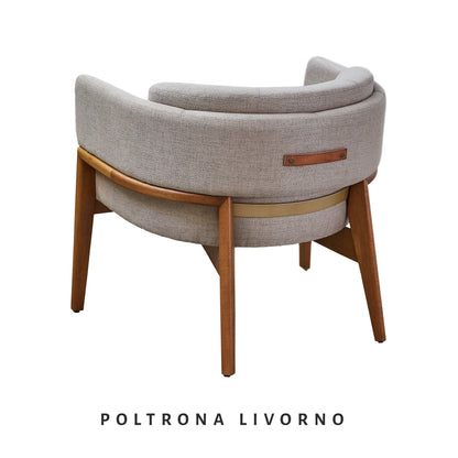 Poltrona Livorno Madeira Cinamomo Encosto e Assento Estofado Tecido 81