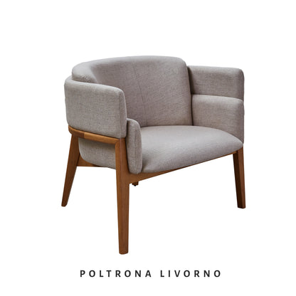 Poltrona Livorno Madeira Cinamomo Encosto e Assento Estofado Tecido 81