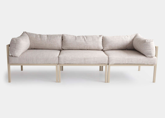 Sofá Modular Accio Alumínio Cor Taupe Assento Estofado Tecido Salermo Beige - 3 Módulos