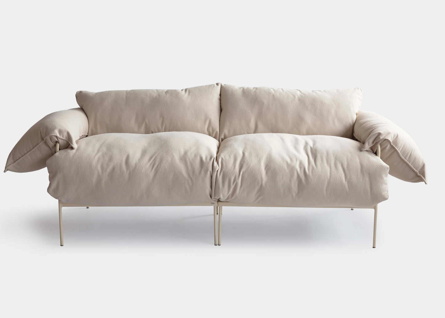 Modular Sofa Wing Aluminum Taupe Color Upholstered Seat Alba Linen Fabric - 2 Modules