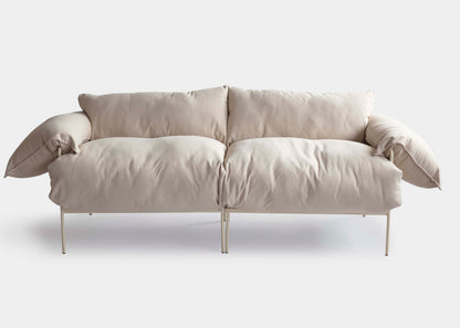 Modular Sofa Wing Aluminum Taupe Color Upholstered Seat Alba Linen Fabric - 2 Modules