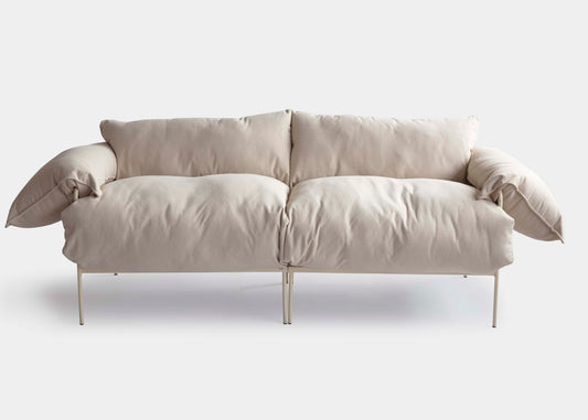 Sofá Modular Asa Alumínio Cor Taupe Assento Estofado Tecido Alba Linho - 2 Módulos