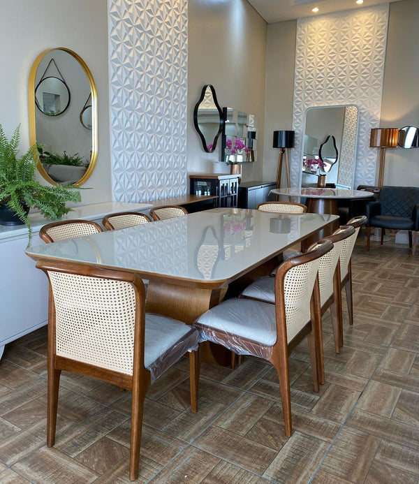 Ambiente 3 com Isis Chair Wood 60 Backrest Natural Hexagonal Straw Upholstered Seat Fabric AQ2001