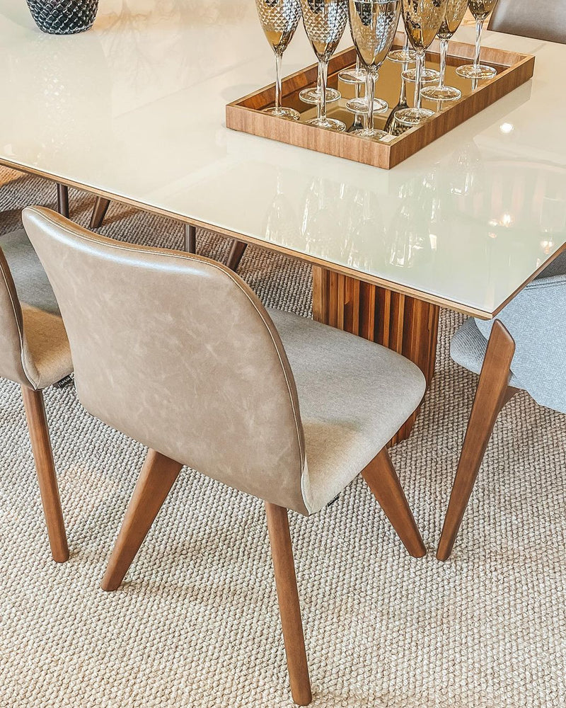 Bora Dining Table 274x120cm Wood with Off-White Glass Top - 10 Seats