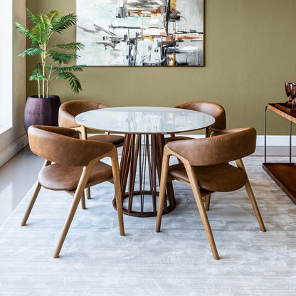 Mesa de Jantar Aero Redonda Madeira Cor Jequitibá 58 Tampo Vidro Branco 140cm