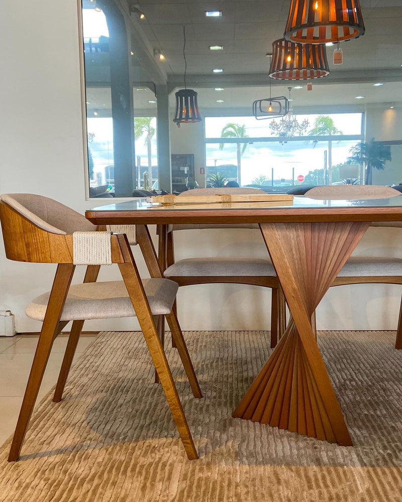 Mesa de Jantar Vitara Madeira Cor Cinamomo 58 Tampo Vidro Branco 240x120cm