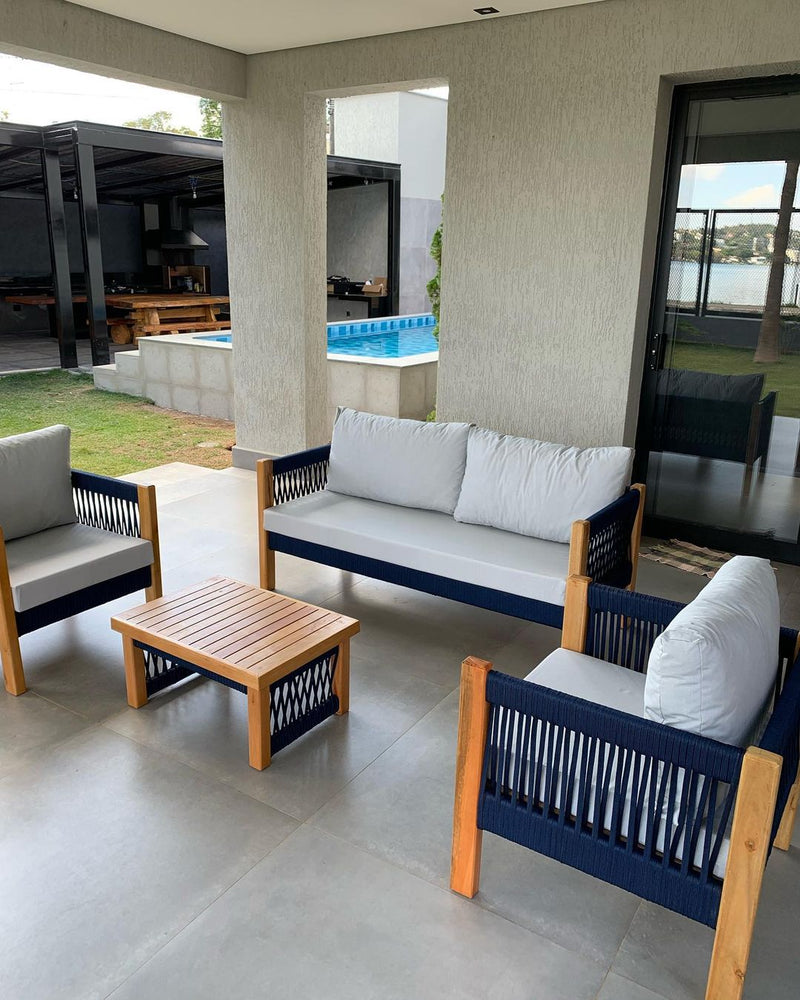 Mesa de Centro Lux 50x50cm Madeira Maciça e Corda Náutica cor Preta