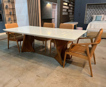 Mesa de Jantar Vitara Madeira Cor Cinamomo 58 Tampo Vidro Branco 240x120cm