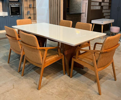 Mesa de Jantar Vitara Madeira Cor Cinamomo 58 Tampo Vidro Branco 240x120cm