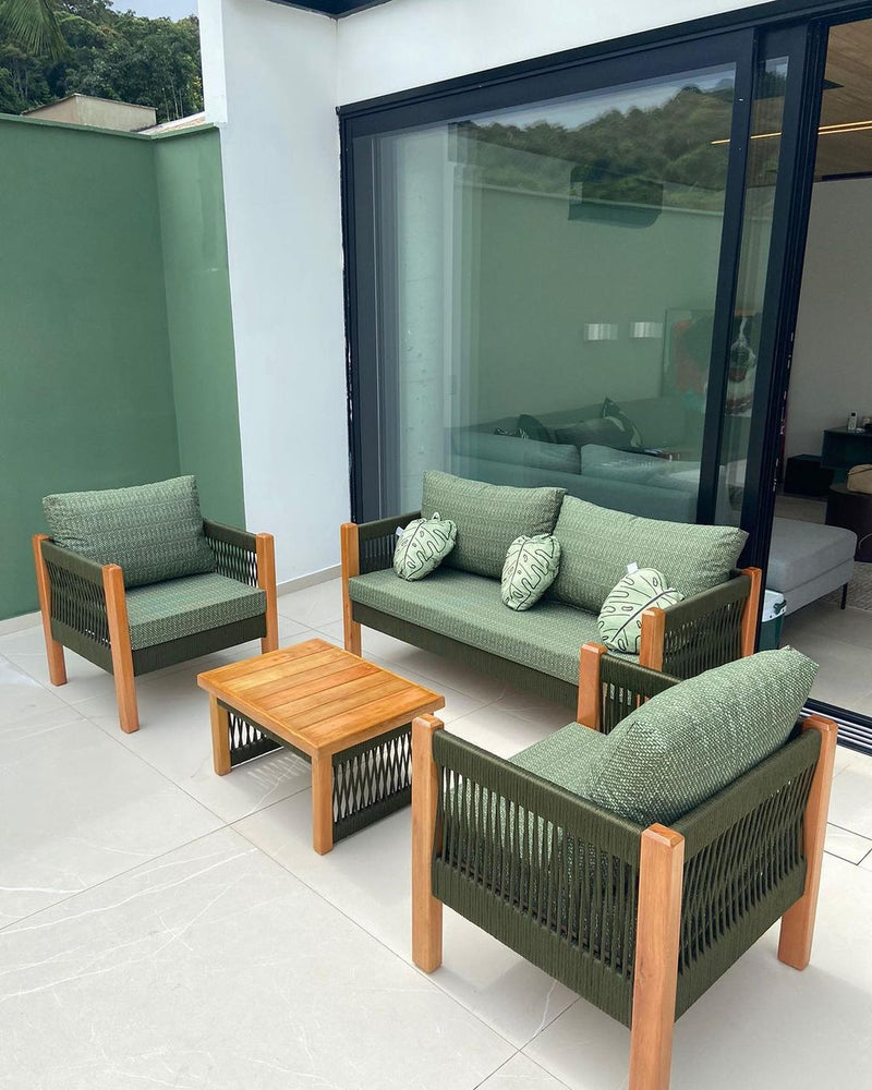 Mesa de Centro Lux 50x50cm Madeira Maciça e Corda Náutica cor Preta