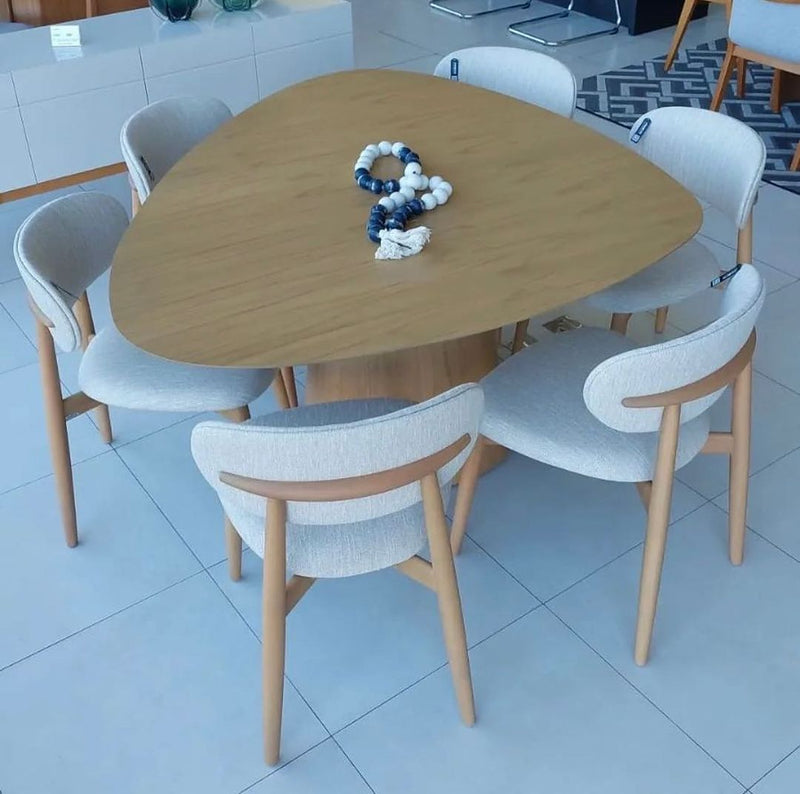 Stone Dining Table 160x136cm Wood - 6 Seats