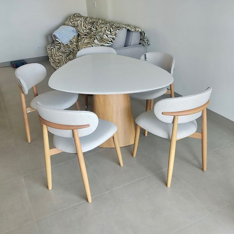 Stone Dining Table 160x136cm Wood - 6 Seats