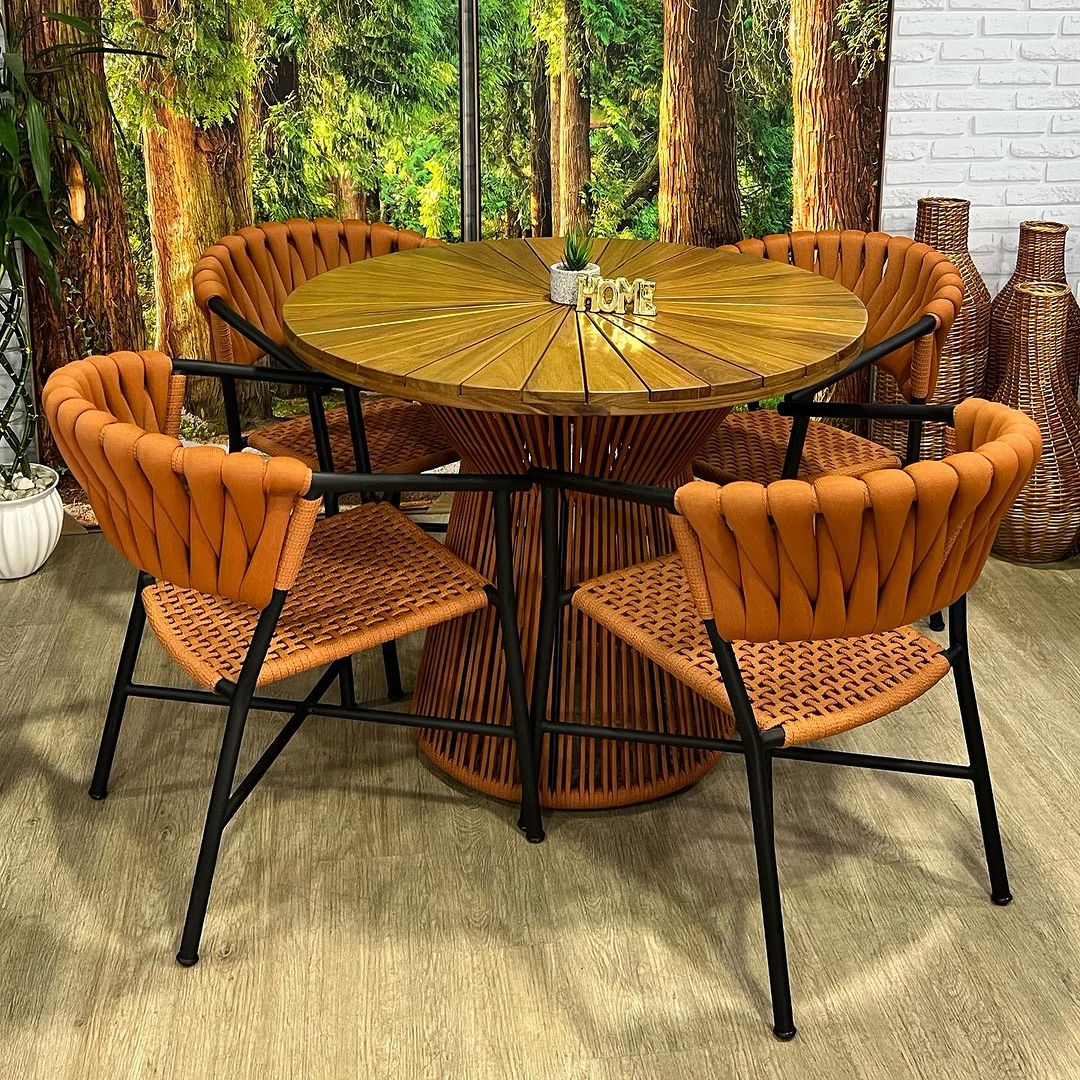 Round Dining Table Top 120cm Slatted Pizza Solid Cumaru Wood