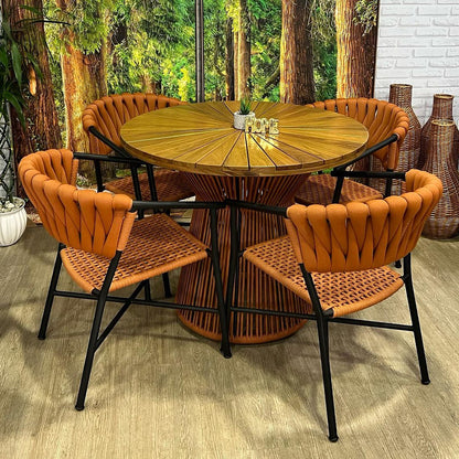Round Dining Table Top 120cm Slatted Pizza Solid Cumaru Wood