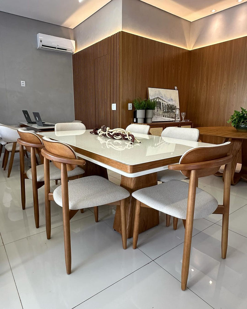 Cadeira Dutti Madeira Amêndoa Encosto e Assento Estofado Tecido Courino Ice 582