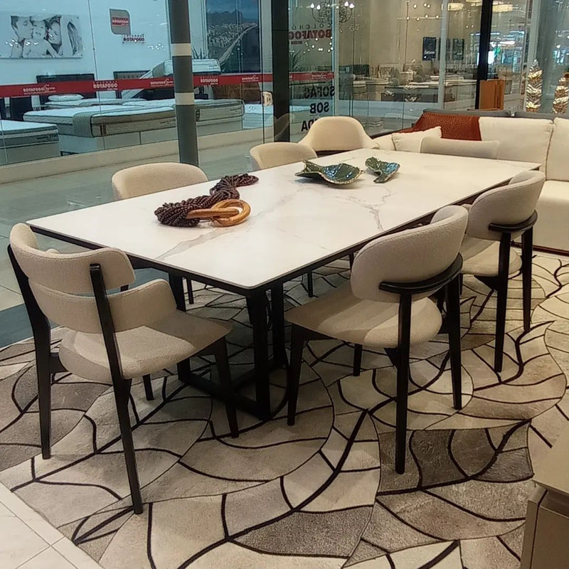 Monic Chair in Black Lacquered Wood, Upholstered Backrest and Seat in Bucle Fabric 566