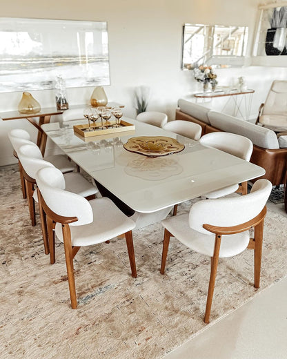 Cannes Dining Table 240x120cm Wood with Off-White Glass Top - 8 Seats