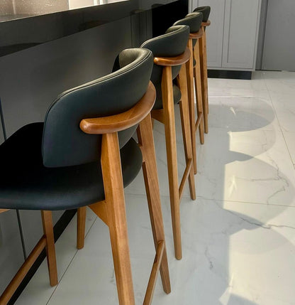 Monic Almond Wood Stool Upholstered Backrest and Seat in Leatherette Fabric 534