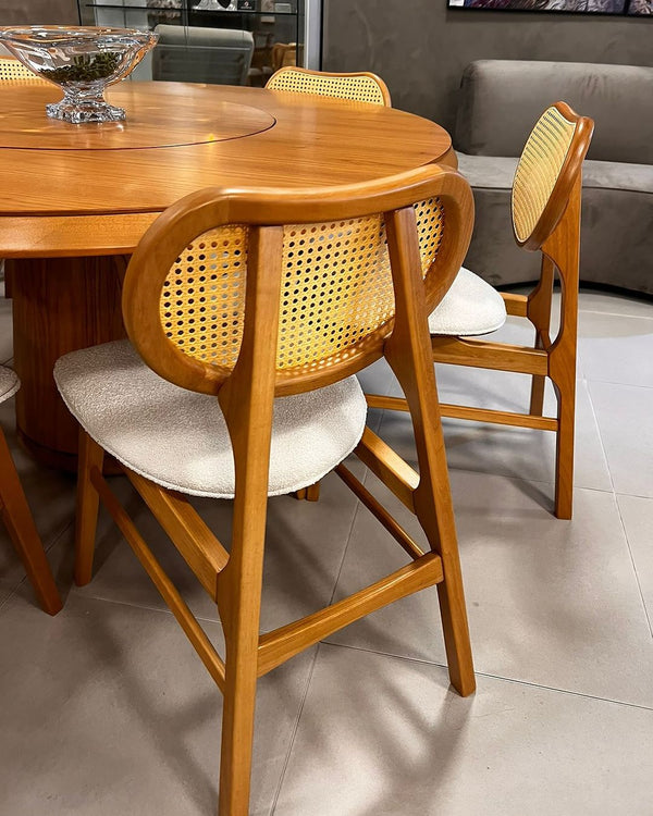 Ambiente 1 com Ferrari Wooden Chair with Mesh Upholstered Seat Linen Fabric Beige 001A