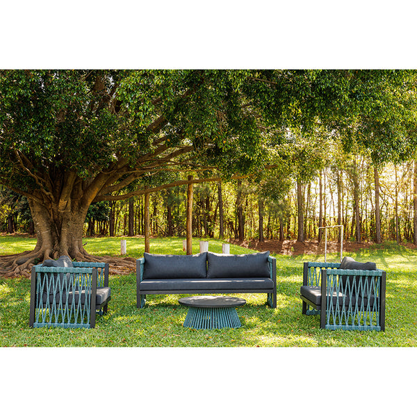 Ambiente 1 com Robust Upholstered Armchair in Graphite Aluminum and Green Mixed Color Nautical Rope