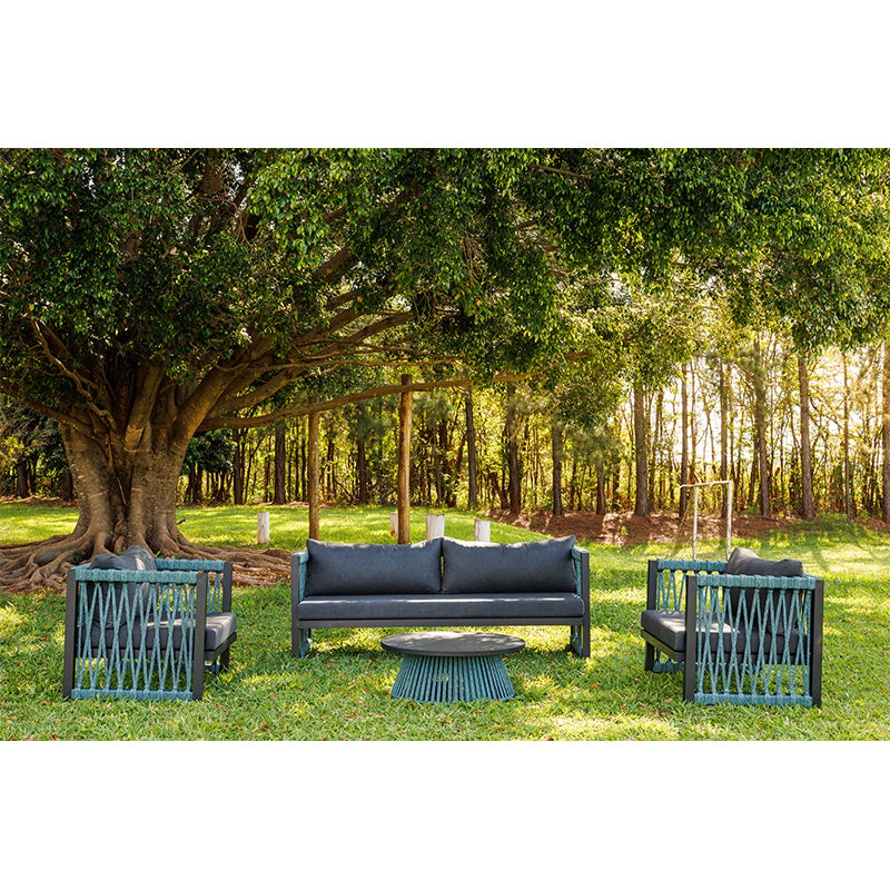 Robust Upholstered Armchair in Graphite Aluminum and Green Mixed Color Nautical Rope